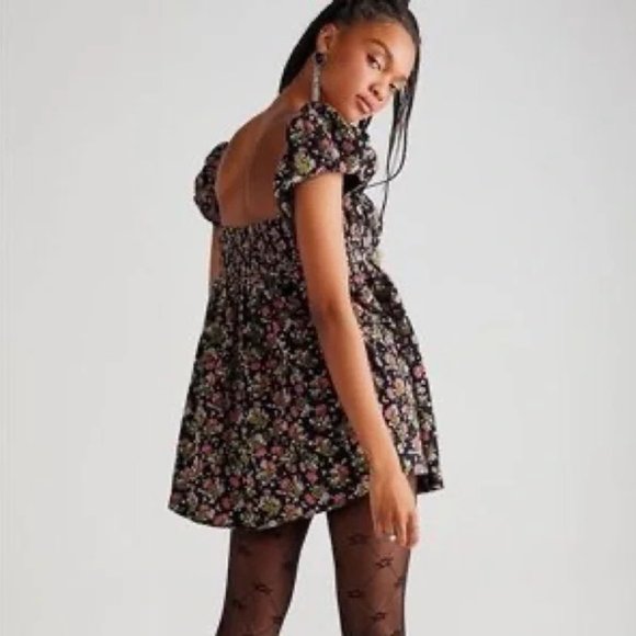 NEW Free People Gaia Printed Tunic Lilac Floral Corduroy Bow Floral Mini Dress - Picture 5 of 7